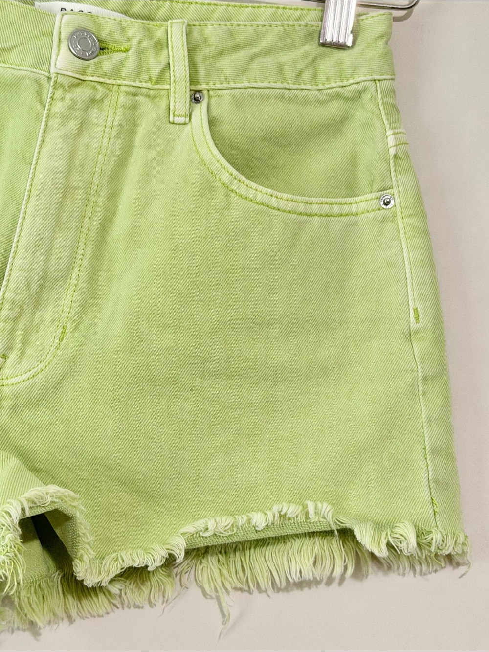 PacSun High Rise Festival Lime Green Frayed Hem Denim Shorts - Picture 3 of 9